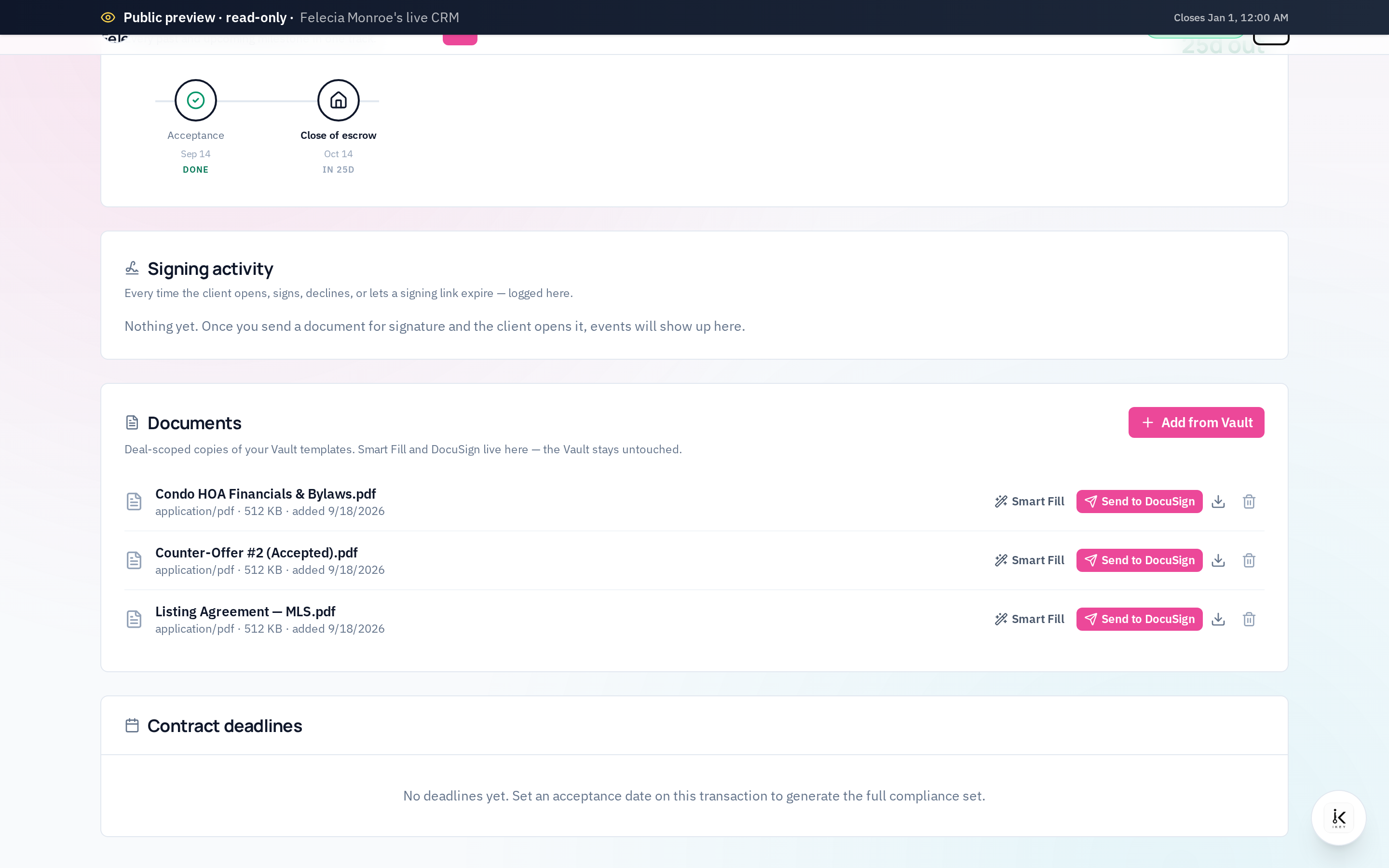 Transaction documents with DocuSign send on desktop